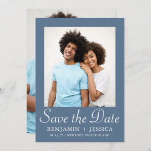 Chic Dusty Blue Script Photo Wedding Save the Date