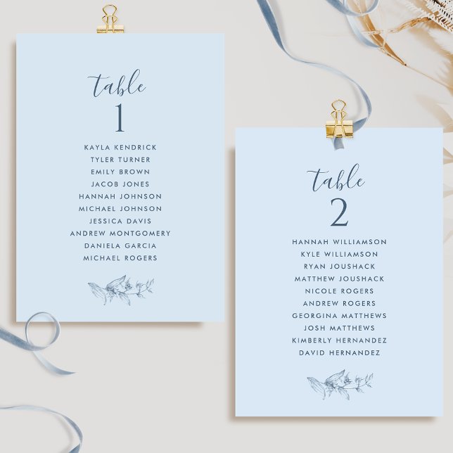 Chic Dusty Blue Seating Plan Cards w/ Guest Names (Creator Uploaded)