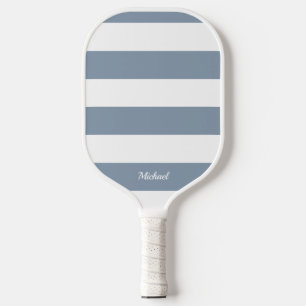 Chic Dusty Blue Stripes Striped Personalised Pickleball Paddle