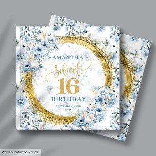 Chic Dusty Blue Sweet 16 Guest Sign In Memory Book