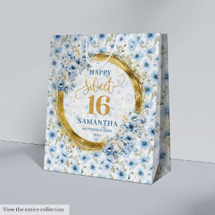 Chic Dusty Blue Sweet Sixteen Gold Glitter Bag Set