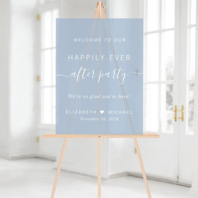 Chic Dusty Blue Wedding Reception Welcome Acrylic Sign (Creator Uploaded)