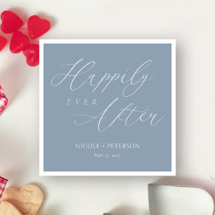Chic Dusty Blue & White Happily Ever After Wedding Napkin