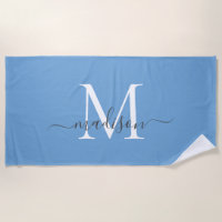 Chic Dusty Blue White Monogram Elegant Grey Script