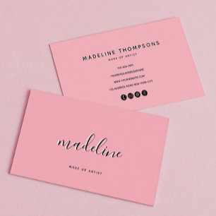Chic Dusty Blush Pink with black Calligraphy name Business Card