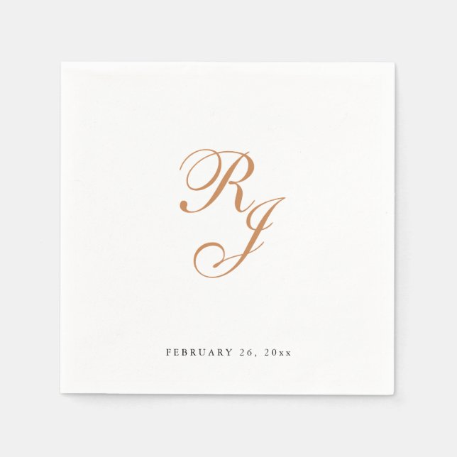 Chic Dusty Gold Monogram Wedding Napkins (Front)