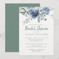 Chic Dusty Green Blue Rose Bridal Shower