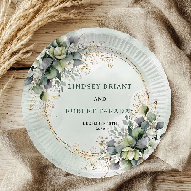 Chic Dusty Green Botanical Wedding Paper Plates (Chic Dusty Green Botanical Wedding Paper Plates)