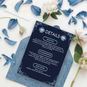 Chic Dusty Light Blue Floral Navy Wedding Details Enclosure Card