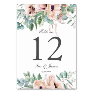 Chic Dusty Pink Blush Floral Wedding Bridal Shower Table Number