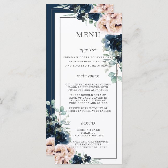 Chic Dusty Pink Blush Navy Roses Floral Wedding Programme (Front/Back)