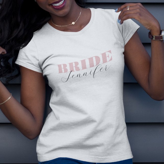 Chic Dusty Pink Bold Script Calligraphy Bride Name T-Shirt (Creator Uploaded)