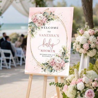 Chic Dusty Pink Floral Baby Shower Welcome Sign
