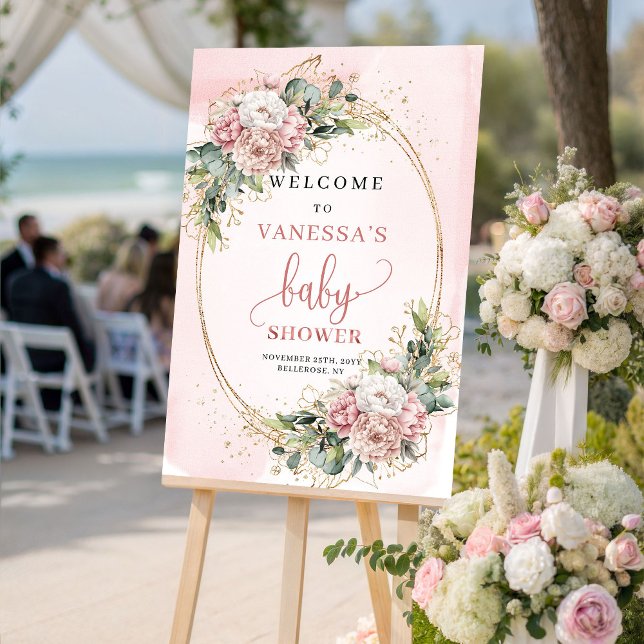 Chic Dusty Pink Floral Baby Shower Welcome Sign (Chic Dusty Pink Floral Baby Shower Welcome Sign)