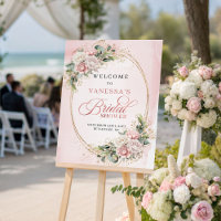 Chic Dusty Pink Floral Eucalyptus Gold Welcome