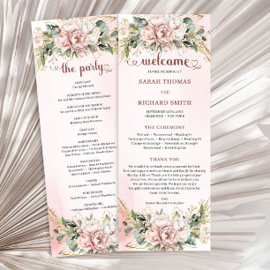 Chic Dusty Pink Floral Eucalyptus Wedding Program Programme