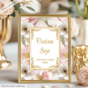 Chic dusty pink flowers and gold wedding 8x10 sign
