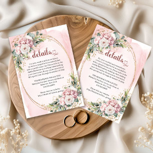 Chic Dusty Pink Flowers Eucalyptus Wedding Details Enclosure Card
