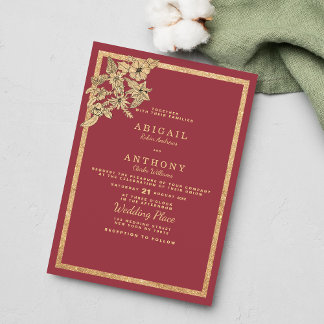 Chic dusty pink gold glitter floral Wedding Invitation