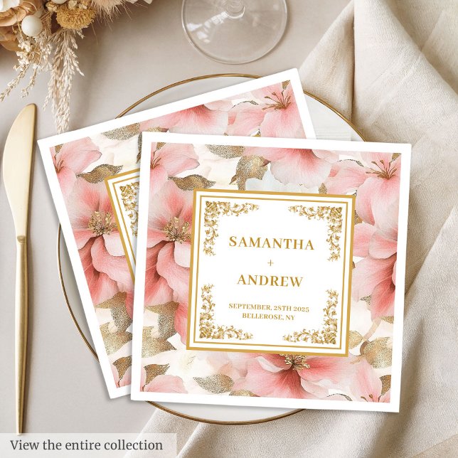 Chic dusty pink ivory floral paper napkins (Chic dusty pink ivory floral paper napkins)