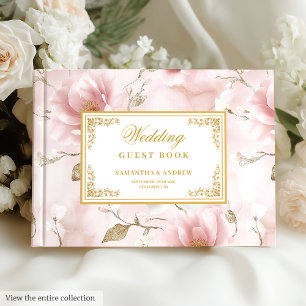 Chic dusty pink ivory floral wedding guest book