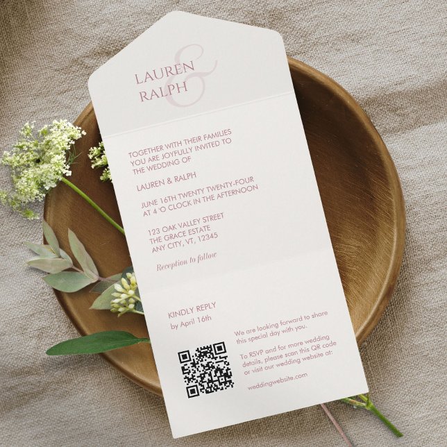 Chic Dusty Pink & Ivory Monogram Initials  All In One Invitation (Creator Uploaded)