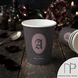 Chic Dusty Pink Monogram Fleur-de-Lis Paper Cups