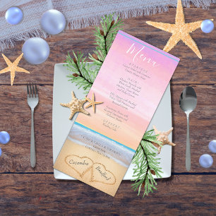 Chic Dusty Pink Purple 2 heart Beach Wedding Menu