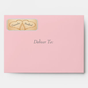 Chic Dusty Pink Purple Beach 2 Heart Sand Wedding  Envelope