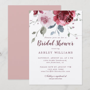Chic Dusty Pink Rose Burgundy Bridal Shower Invitation