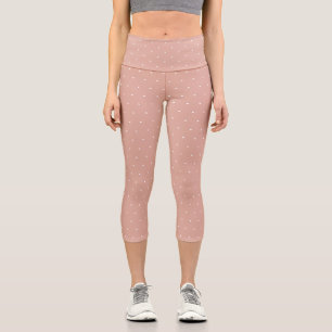 Chic dusty pink white tiny polka dots cute capri leggings