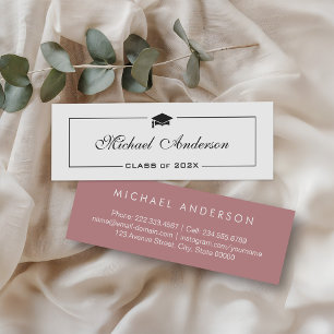 Chic Dusty Rose and White Graduation Contact Calling Card