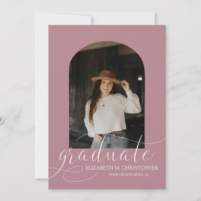 Chic Dusty Rose Arch 5 Photo Collage Graduation Announcement (Front)