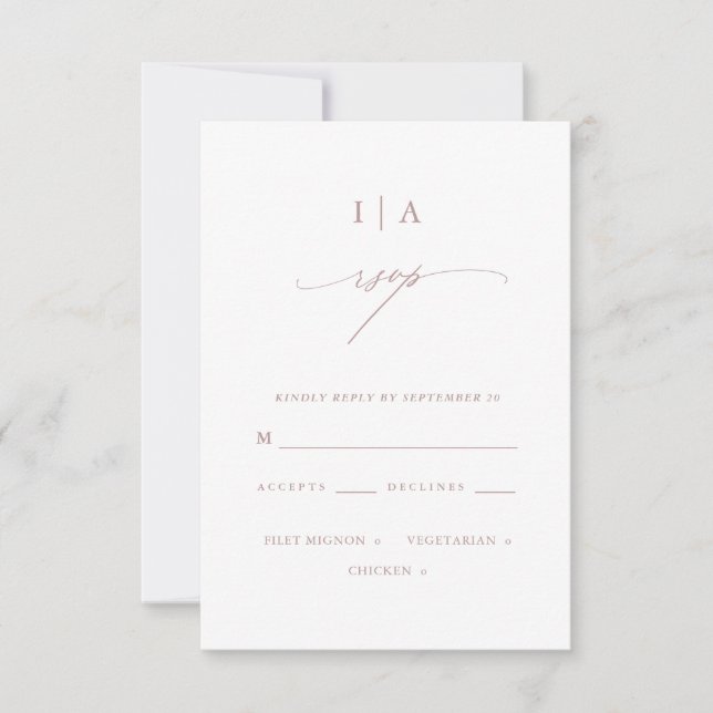Chic Dusty Rose Monogram Wedding Rsvp (Front)