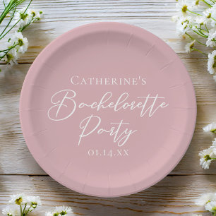 Chic Dusty Rose Pink Bachelorette Party Custom Paper Plate