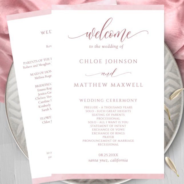 Chic Dusty Rose Watercolor Frame Wedding Program (Creator Uploaded)