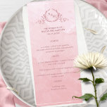 Chic Dusty Rose Watercolor, Monogram Wedding Menu<br><div class="desc">Delight your guests with this beautiful dusty rose watercolor wedding menu, featuring elegant hand drawn botanical monogram with couples initials over exquisite watercolor wash background in a beautiful blend of dusty rose and blush pink hues. Easy to fill in template with your details and menu and order your prints! Part...</div>