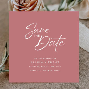 Chic Dusty Rose & White Calligraphy Save the Date Invitation