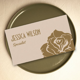Chic earthy beige pastel gold flower professional business card