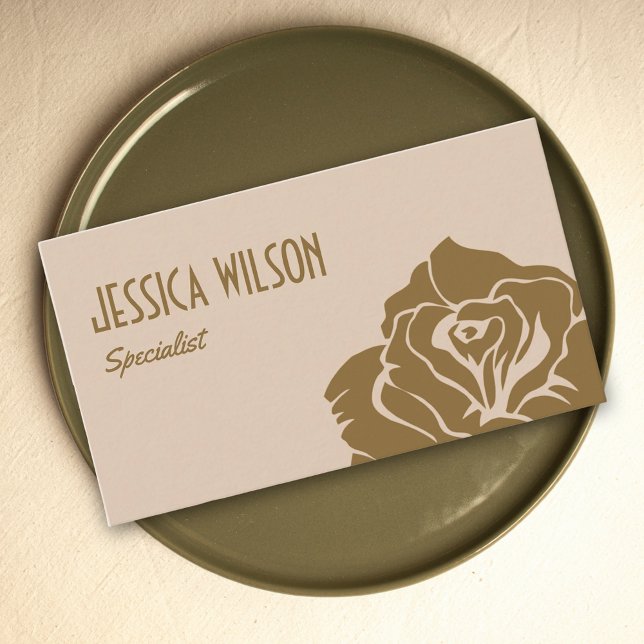 Chic earthy beige pastel gold flower professional business card (Earthy beige pastel gold flower professional business card)