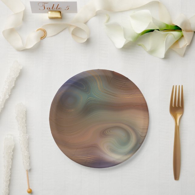 Chic Earthy Strata | Natural Copper Stone Agate Paper Plate (Wedding)