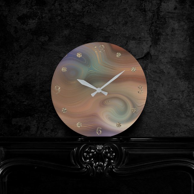 Chic Earthy Strata | Natural Copper Stone Agate Round Clock (Creator Uploaded)