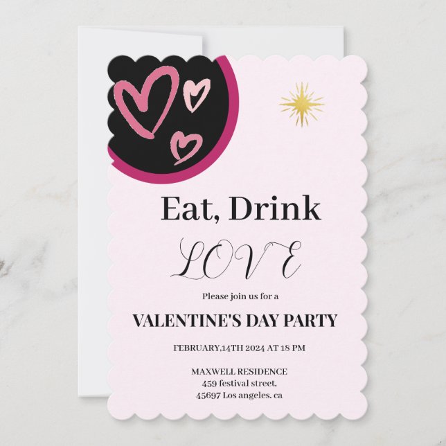 Chic Eat, Drink and Love Valentine's Day Party Invitation (Front)