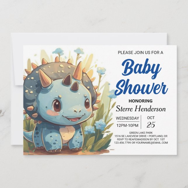 Chic Editable Cute Dinosaur Boy Baby Shower  Invitation (Front)