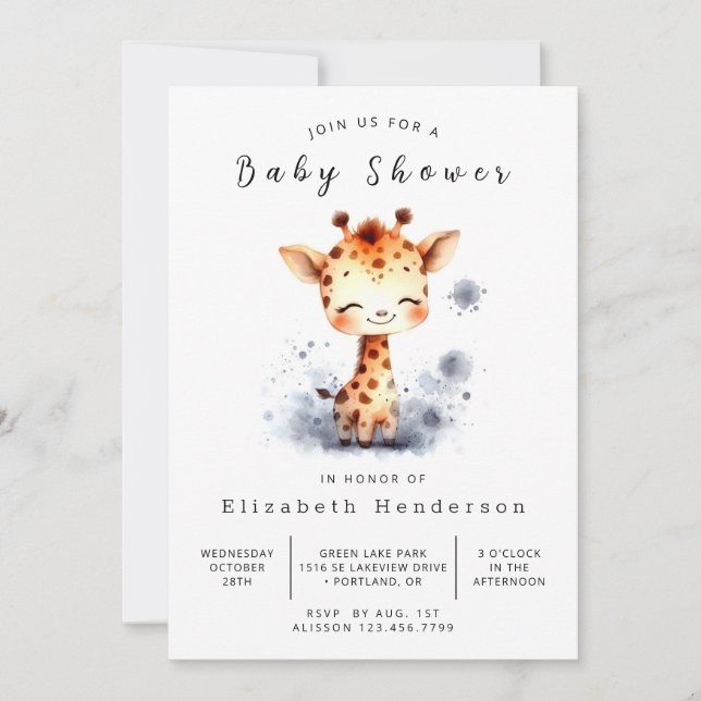 Chic Editable Giraffe Baby Shower Invitation (Front)