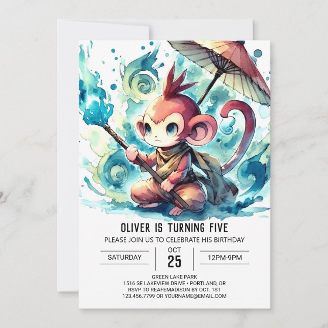 Chic Editable Monkey Birthday Invitation (Front)