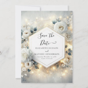 Chic Editable White Roses Wedding Save The Date