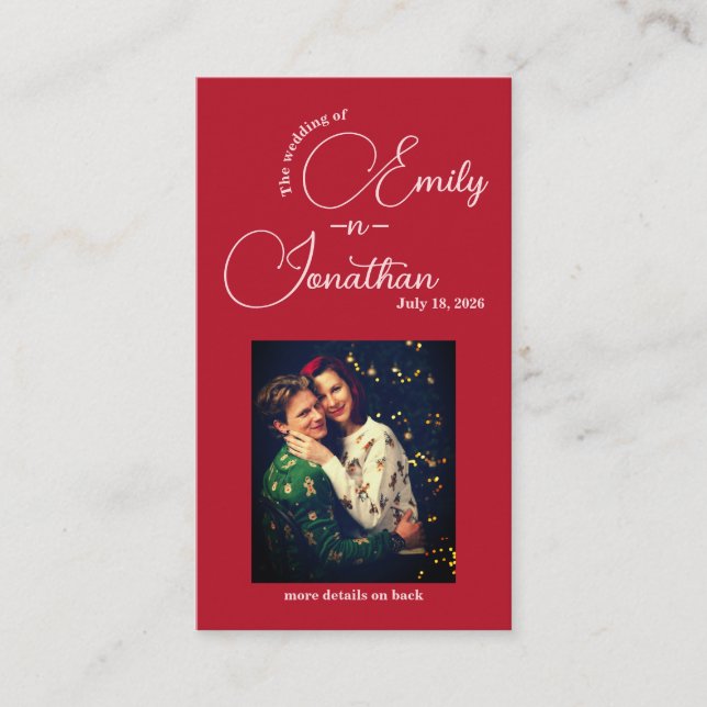 Chic Editorial Deep Red Compact QR Code Wedding Enclosure Card (Front)