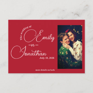 Chic Editorial Deep Red One Photo QR Code Wedding Enclosure Card