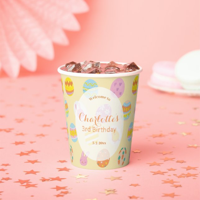 Chic Egg Pattern Soft Yellow Kids Birthday Party Paper Cups (Insitu)